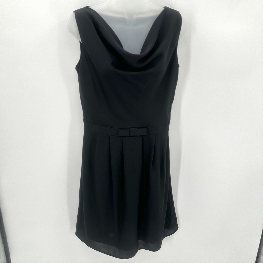 LANDS END Dress Women’s 6 Black Bow Waist Lined Sleeveless Draped Elegant Career